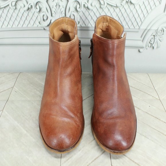 Clarks Maypearl Ramie Brown Leather Zip Block Heel Ankle Booties Size 8.5 Wide - Picture 5 of 9